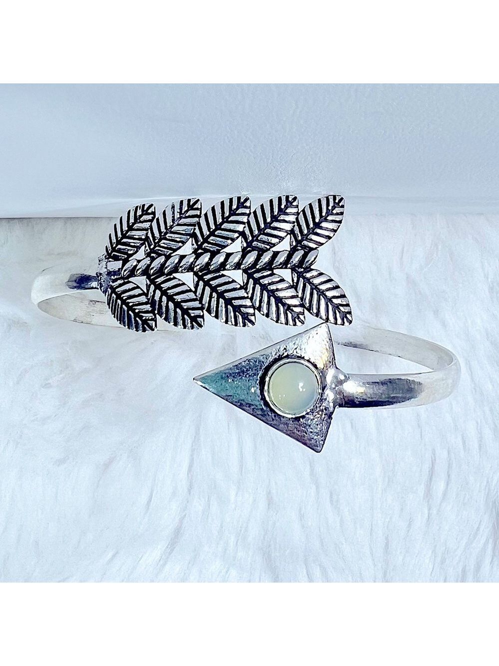 Chalcedony 925 Adjustable Bangle Arrow Feather Design Bracelet